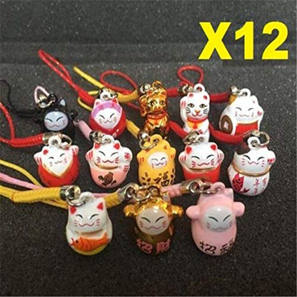EatingBiting 12PCS Random Fortune Lucky Japanese Beckoning Cat Maneki Neko Keyring Keychain Key Rings, Fengshui Fortune Lucky Cat Kitty Key Chains Keyrings Keychain good health mascot Avoid evil