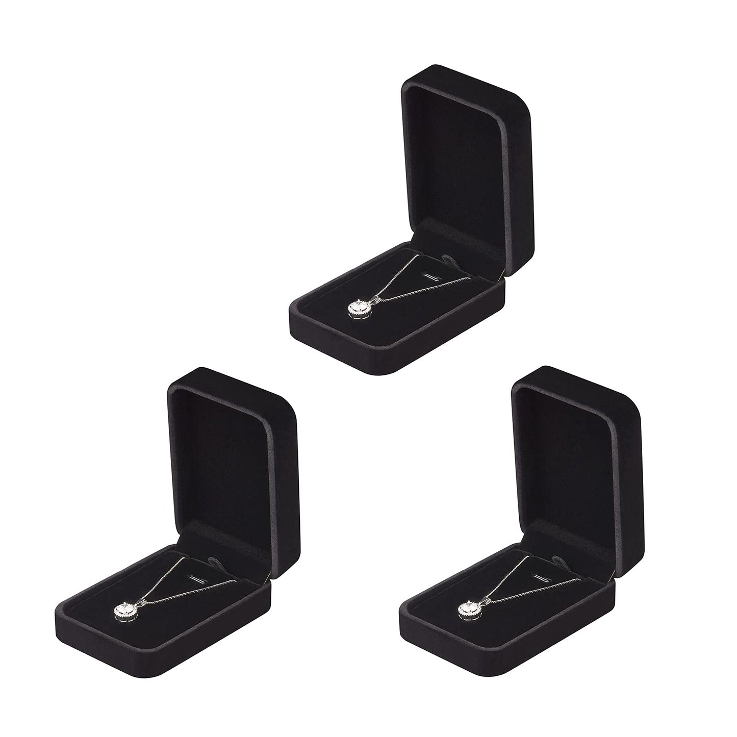 LETURE 3 Pieces Velvet Pendant Necklace Gift Boxes Set, Classic Jewelry Packaging Storage Case, Jewellry Display Box for Wedding, Engagement, Proposal, Birthday and Anniversary (Black)