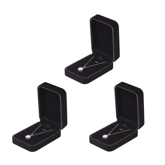 LETURE 3 Pieces Velvet Pendant Necklace Gift Boxes Set, Classic Jewelry Packaging Storage Case, Jewellry Display Box for Wedding, Engagement, Proposal, Birthday and Anniversary (Black)