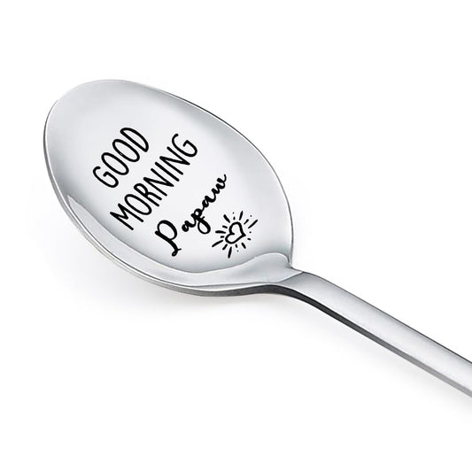 Grandpa Birthday Gifts for Papaw Papa from Granddaughter Grandson Good Morning Papaw Spoon for Grandpa Grandfather Fathers Day Christmas Gifts for Grandpa Papa Men Coffee Tea Spoon for Papa Papaw