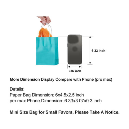 AWELL Mini Turquoise Blue Paper Bag with Handle Party Favours Bag 6x4.5x2.5 inch for Baby Shower Birthday Wedding Recycled Bag, Pack of 24