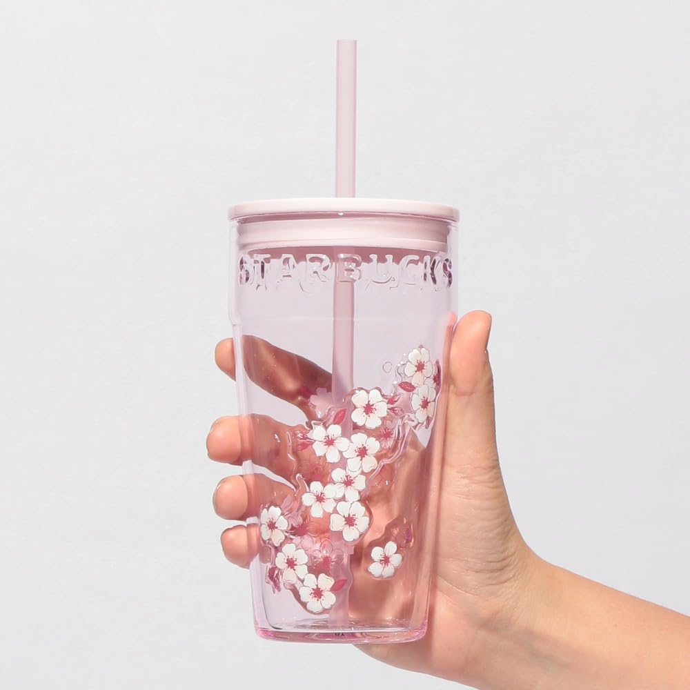 Starbucks SAKURA 2026 Glass Tumbler, Pink, 473ml, with Straw