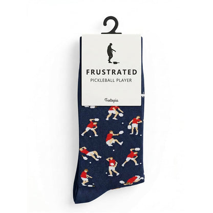 Socks with Frustrated Tennis/Pickleball Player/Drinker Design, Novelty Cotton Screw Socks for Men, Size 8-13