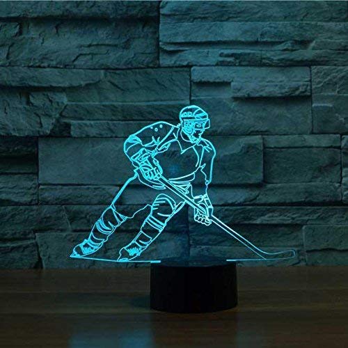 Ticent Hockey Night Light - 3D Player Lamp with 7 Color Changing LED for Kids' Rooms - Touch Control Desk Lamp for Hockey Fans