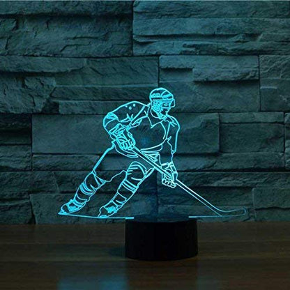 Ticent Hockey Night Light - 3D Player Lamp with 7 Color Changing LED for Kids' Rooms - Touch Control Desk Lamp for Hockey Fans