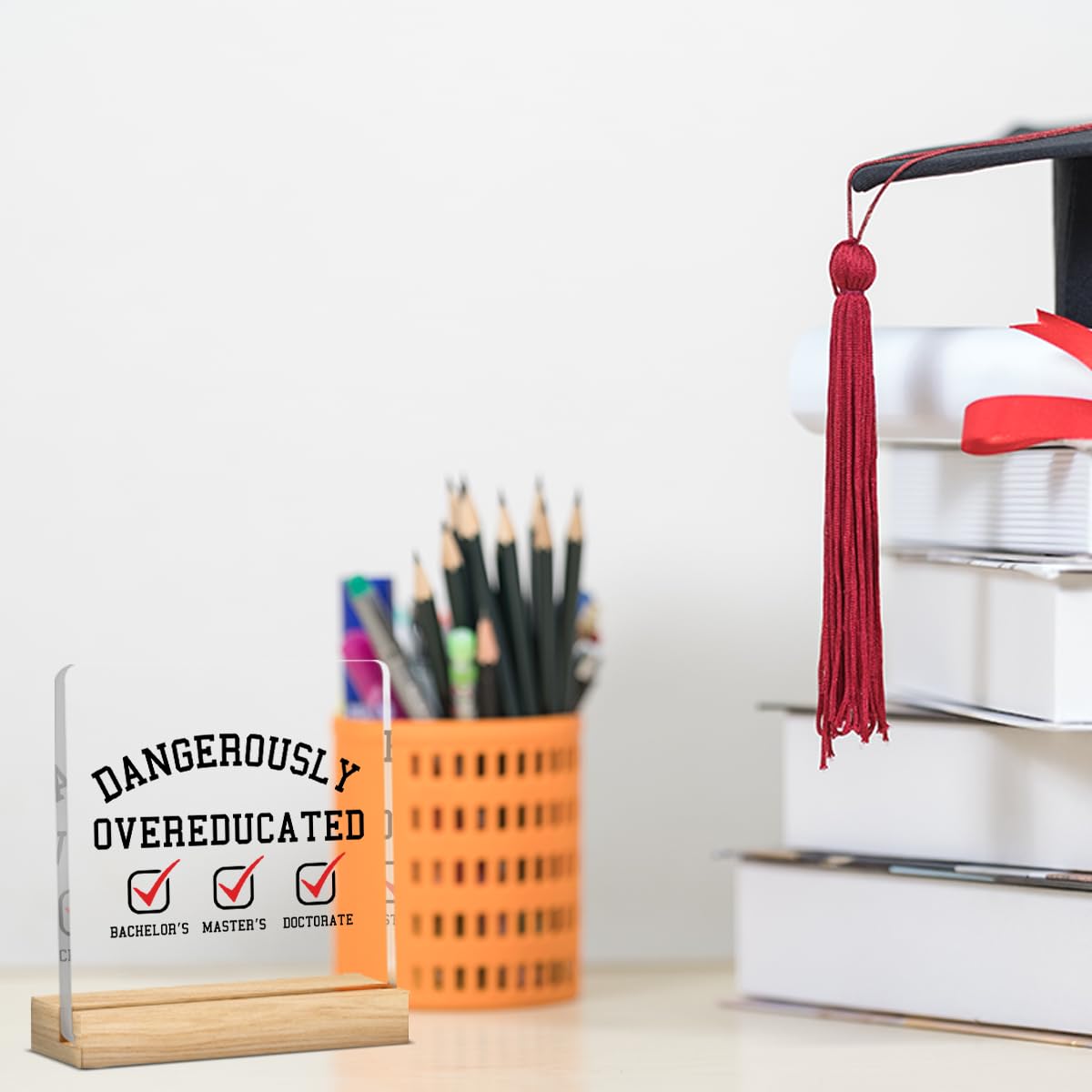 Funny PHD Graduation Gifts for Women Men Her Him Congrats Grad Sign for Doctor New Dr Doctoral Graduation Clear Acrylic Decorations Sign for Home Desk Shelves 4 X 4 Inch