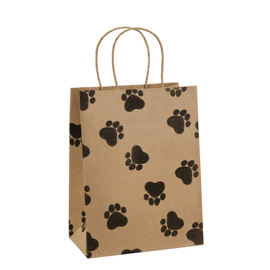 BagDream Brown Gift Bags 8x4.25x10.5 25Pcs Kraft Paper Gift Bags with Handles, Paw Prints Paper Sacks for Animal Party Favor, Retail, Grocery, Dog's Puppy's Paw