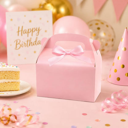 30-Pack Pink Party Favor Treat Boxes, Goodie Boxes, Gable Paper Gift Boxes with Handles. Perfect for Princess Pink Party and Baby Shower Decoration Supplies.