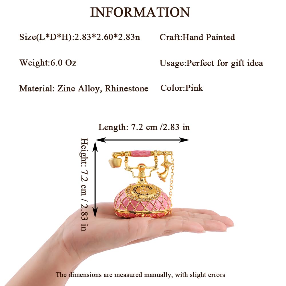 QIFU Hand Painted Small Pink Telephone Figurine Trinket Box Hinged Unique Gift for Family