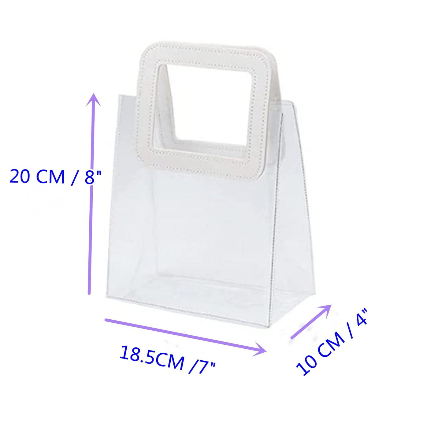 LONG XIN SERIES 6 Pcs Clear Gift Bag with Handle Transparent Plastic Heavy Duty Reusable Gift Wrap Bags for Bridal Party Wedding Favor Shopping Bag Bulk (7"x4" x8")