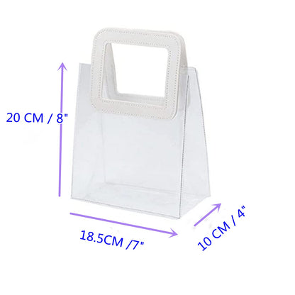 LONG XIN SERIES 6 Pcs Clear Gift Bag with Handle Transparent Plastic Heavy Duty Reusable Gift Wrap Bags for Bridal Party Wedding Favor Shopping Bag Bulk (7"x4" x8")