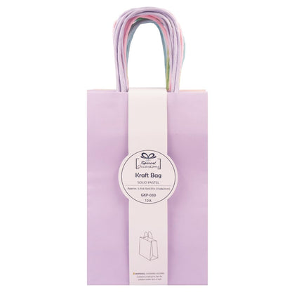 Angels Craft 12 Pack Kraft Bags with Handles - 8" x 5" - Pastel Colors | Durable Paper Gift Bags for Retail, Birthday, Party & DIY Projects