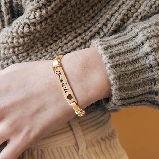 PUREFLY - Personalized Baby Name Bracelets with Birthstone, 18k Gold Plated, Adjustable Length, Double-Sided Customisable, with Gift Wrap