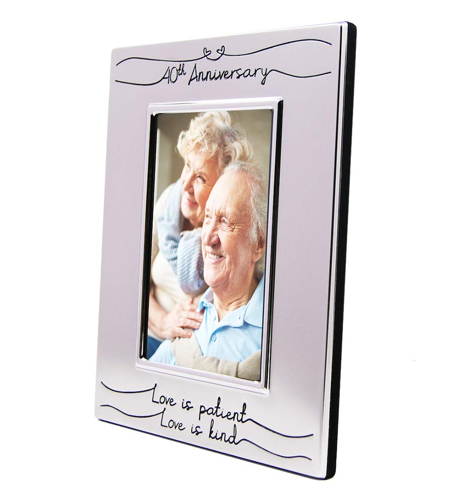 Haysom Interiors Beautiful Two Tone Silver Plated 40th Anniversary 4" x 6" Picture Frame with Black Velvet | Unique and Thoughtful Gift Idea by Happy Homewares
