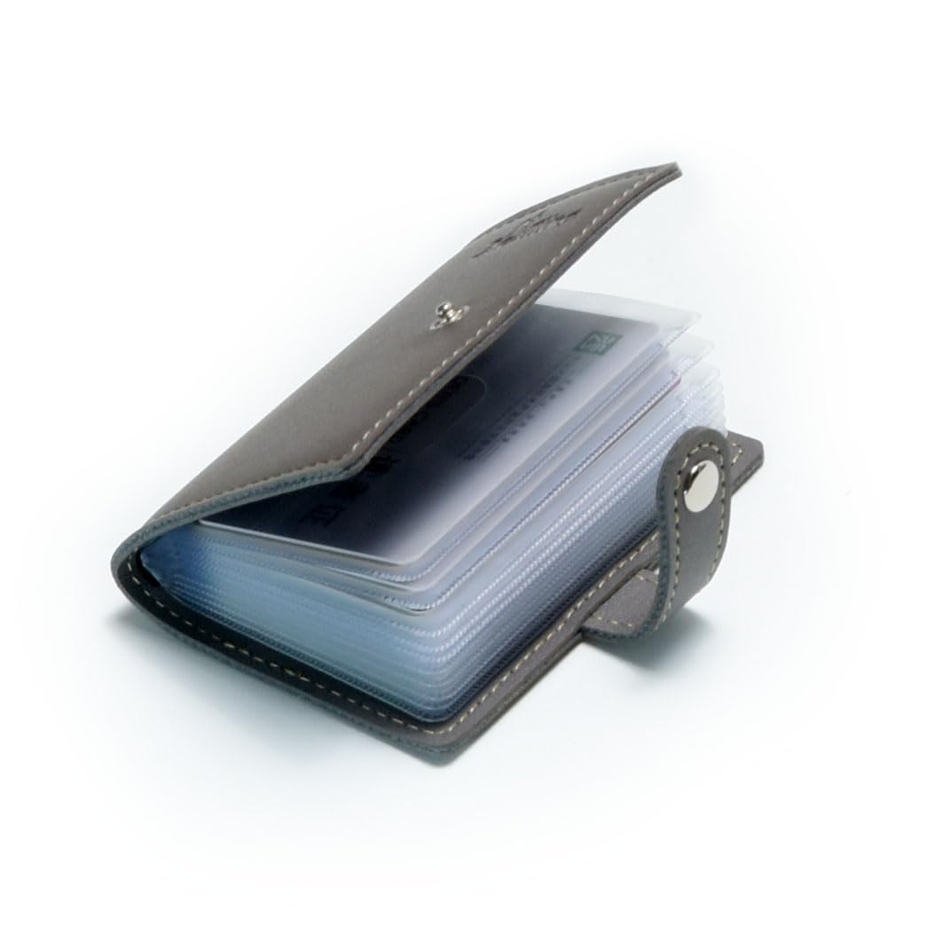 Karlling credit card holder wallet for women/man soft leather business card holder card case organizer bag with 20 card sleeves inside(Gray)