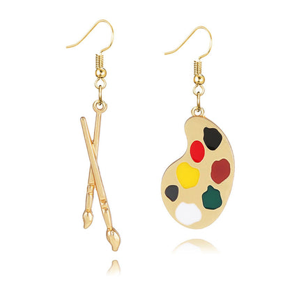 coadipress Artist Paint Palette and Paint Brush Earrings for Women Unique Colorful Enamel Painter Artist Dangle Drop Art Paint Pallet Pendant Earrings Jewelry Gifts