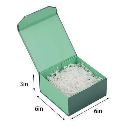 1 Pcs 6x6x3 Inch Green Magnetic Gift Box Small Magnetic Box with Crinkle Paper Green Small Gift Box with Shredded Paper Luxury Gift Boxes with Lids for Presents