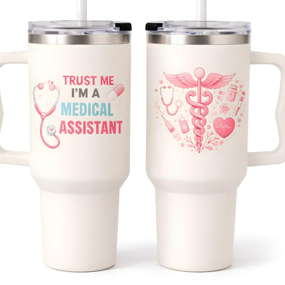 Medical Assistant Gifts, 40 Oz Medical Assistant Tumbler with Handle & Straw, Stainless Steel Insulated Travel Mug, MA Week Appreciation Gifts for Women Men Coworkers Mothers Day