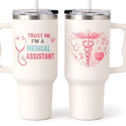 Medical Assistant Gifts, 40 Oz Medical Assistant Tumbler with Handle & Straw, Stainless Steel Insulated Travel Mug, MA Week Appreciation Gifts for Women Men Coworkers Mothers Day