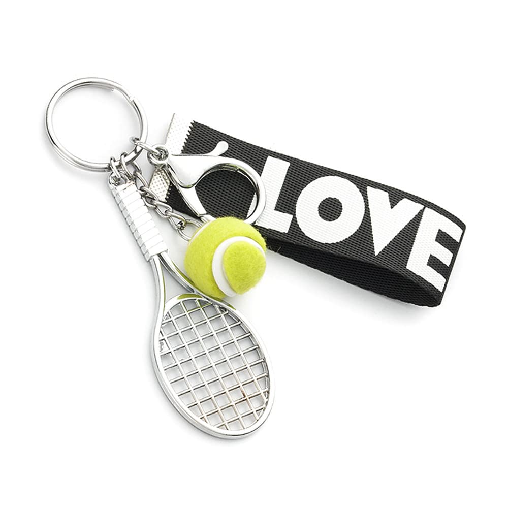tenghong2021 Love Cute Football Tennis Baseball Key Chain Colorful Tennis Racket Key Rings Sports Gift for Women Men Girls