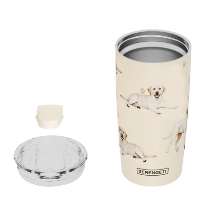 SERENGETI Labrador 20 Oz. Stainless Steel, Vacuum Insulated Tumbler with Spill Proof Lid - 3D Print - Insulated Travel mug for Hot or Cold Drinks (Labrador Yellow Tumbler)