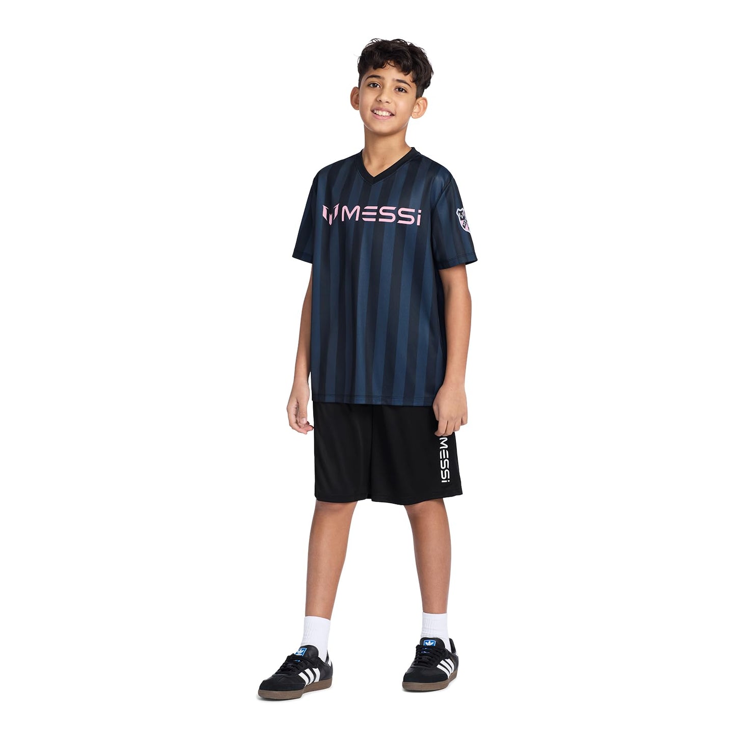 Messi Boys' Lifestyle Short Sleeve Top, Loose-fit V-Neck Shirt with Logo, Comfortable
