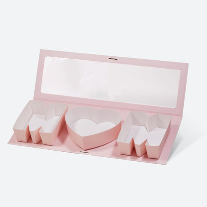Geoto 17.3"x6"x2" Pink/Red/White Creative Mother's Day Gift Packaging Idea Fillable MOM Letter Shaped Gift Boxes(Pink with Window)