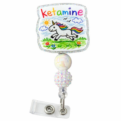 Anesthesia Unicorn Badge Reel Ketamine Propofol Retractable ID Name Holder ER ICU Hospital Clinic Accessories Gift for Anesthesiologist CRNA Surgical Tech Pharmacy Technician Psych Nurse
