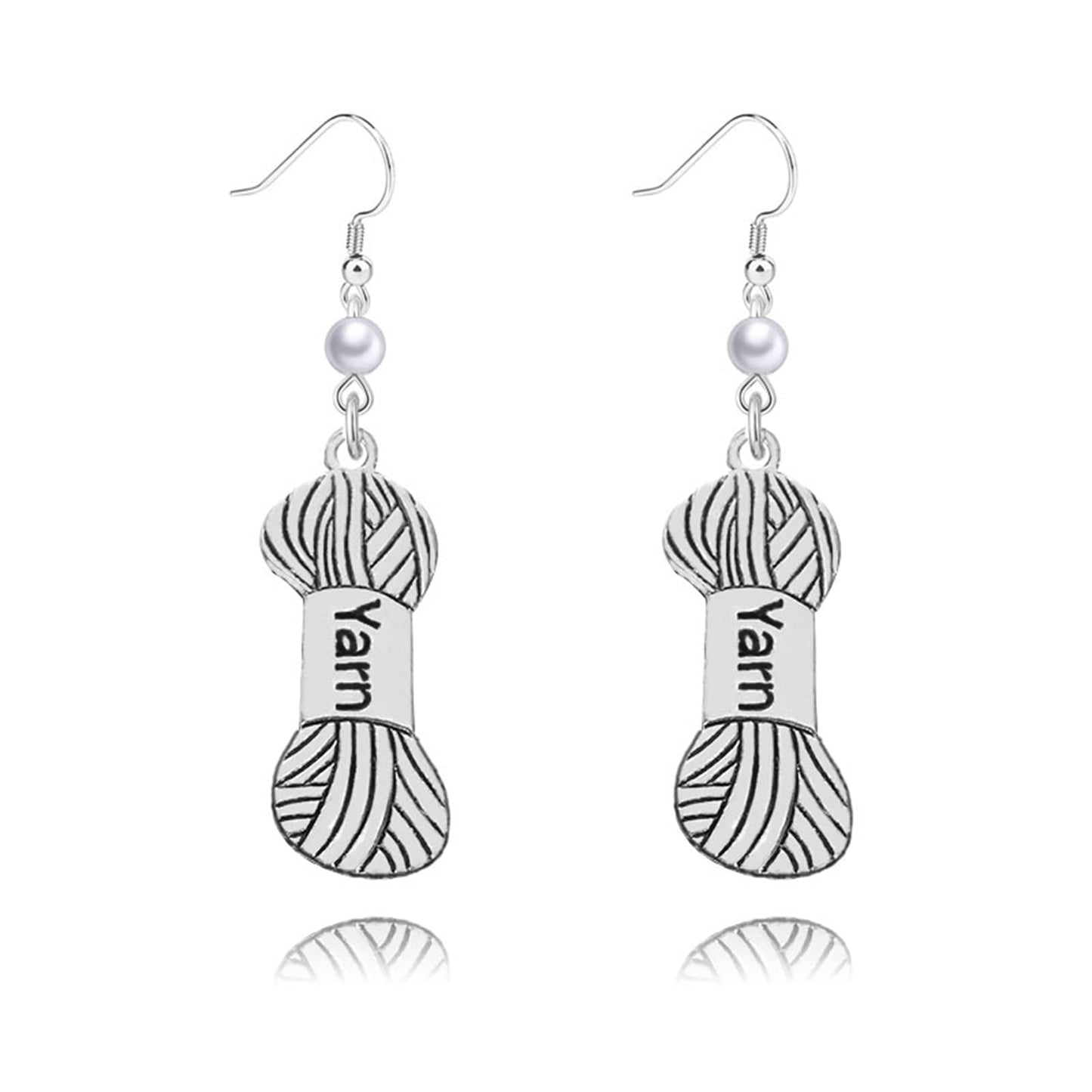 Dreuyet Yarn Knitting Pearl Earrings for Women Unique Silver Sewing Knitting Themed Needles and Yarn Ball Charm Crochet Earrings for Knitter Sewing Lovers Jewelry Gift