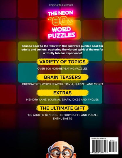 The Neon ‘80s Word Puzzles: Challenge Your Mind with Themed Crosswords, Word Searches, Quizzes and Trivia. Ideal gift for Adults and Seniors in Large Print (Nostalgic Decades)