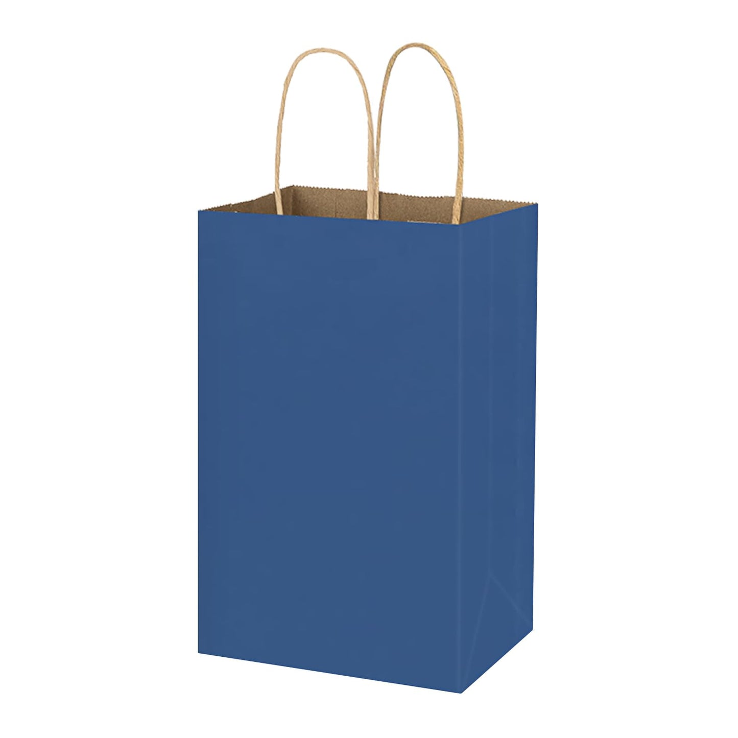 bagmad 100 Pack 5.25x3.25x8 Inch Small Blue Kraft Paper Bags with Handles Bulk, Gift Bags, Craft Grocery Shopping Retail Party Favors Wedding Sacks (Blue, 100pcs)