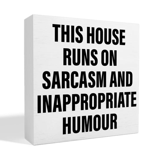 thoqii Home Decor Wooden Box Sign Funny Home Decoration for Living Room Bedroom Housewarming Gifts New Home House Decor, This House Runs on Sarcasm