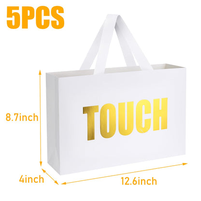 Xloey Five Senses Gift Bags for Her,12.6" Mother's Day Gift Bag with Ribbon Handles,5 Senses White Paper Bags with Word,for Valentine's Day, Birthday,Wedding,Party