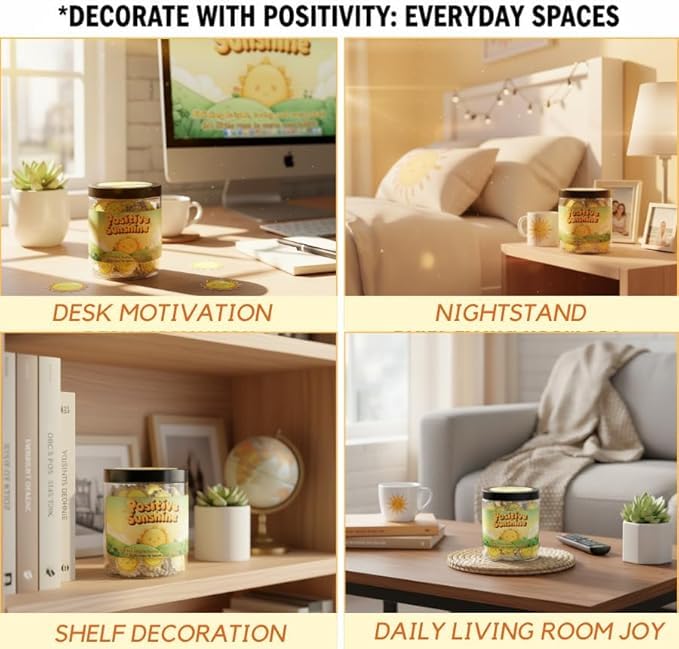 Positive Sunshine Jar - 60 Affirmation Cards, Emotional Support, Yellow - Sunflower - Sunshine Gifts, Stocking Stuffers, Human Sunshine Gift For Women, Cowokers, Friends, Teens