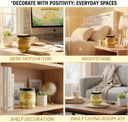 Positive Sunshine Jar - 60 Affirmation Cards, Emotional Support, Yellow - Sunflower - Sunshine Gifts, Stocking Stuffers, Human Sunshine Gift For Women, Cowokers, Friends, Teens