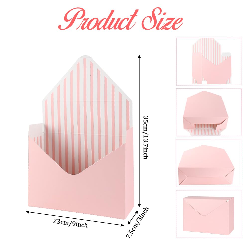 AnMTGDCT 4 PCS Mother's Day Flower Envelope Boxes, Florist Floral Envelope Gift Box Empty Flower Stripe Paper Bouquet Box or Mother's Day Wedding Birthday Valentine Party Arrangements, Pink Red