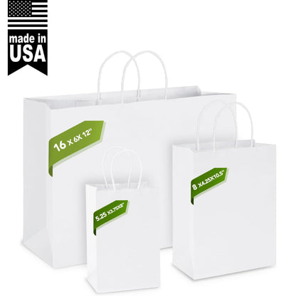 MESHA Gift Paper Bags White X-Large 16x6x12 25 Pack,Kraft Gift Bags with Handles for Shopping Birthday Party Favor Grocery Retail Merchandise Wedding Sacks