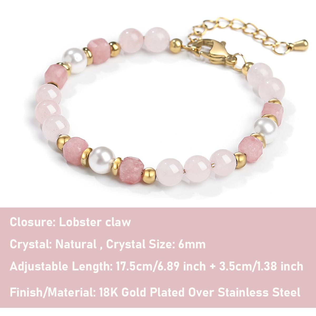 Quietsun Trendy Gifts for Her-Positive/Love/Joy Natural Crystal Bracelets for Girls/Teens/Adults-Adjustable/Handmade-Gift Box Packing