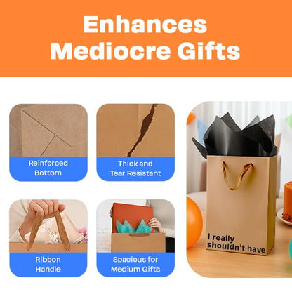 MilkToast Brands Funny Gift Bag, 11" x 8" x 4" Size, I really shouldn't have, Brown Kraft Paper Bag with Sarcastic Phrases, Funny Gift Bag for Christmas, Father's Day, Holidays, Office Parties