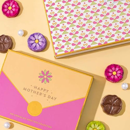 Chocolate Card Gift Box, 6 Individually Wrapped Chocolate Flowers, Food Sweets Candy Gift Greeting, Holiday Present for Mom, Her, Mother, Women, Adults- Bonnie and Pop