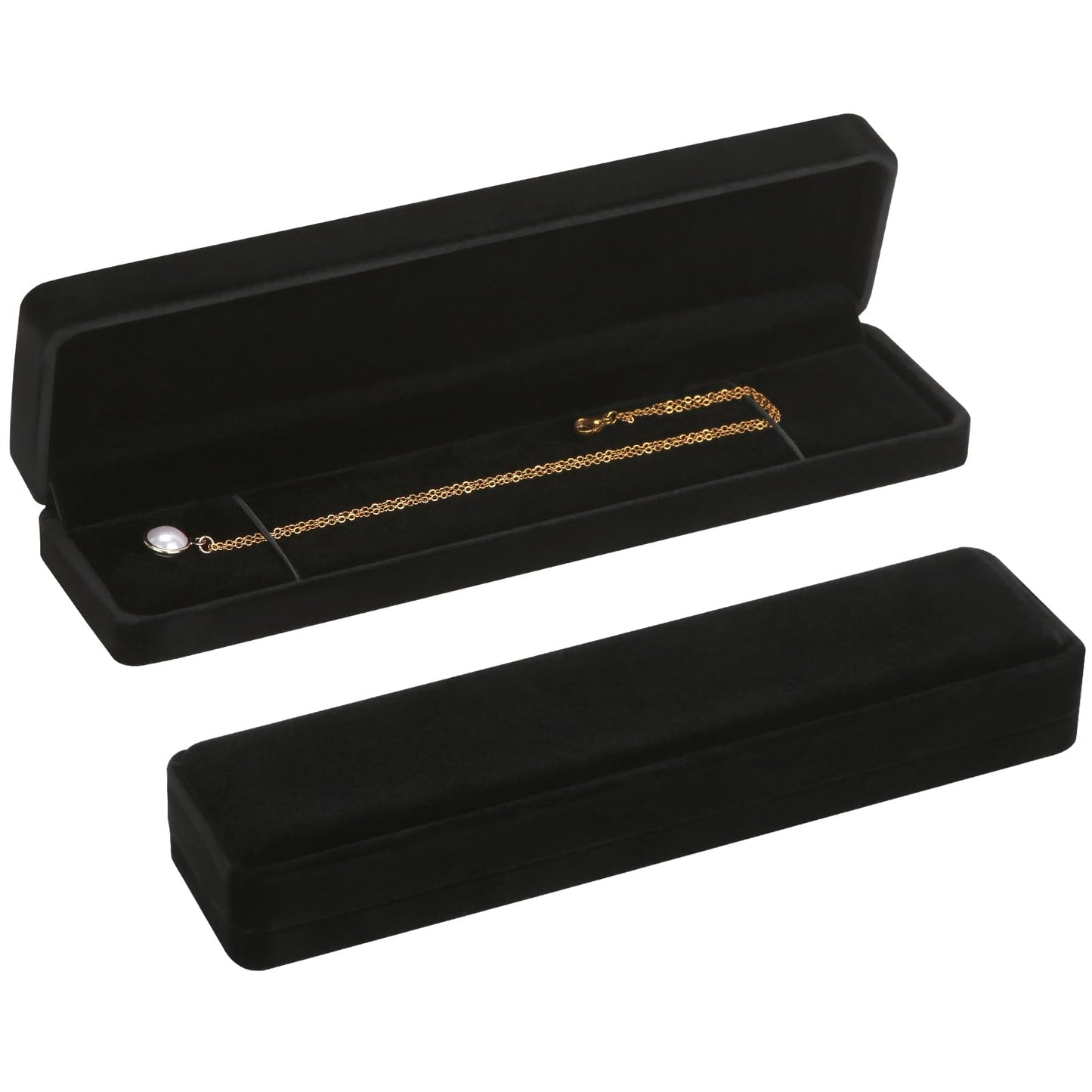 LETURE 4 Pieces Velvet Bracelet Necklace Pendant Jewelry Box, Small Long Jewelry Watch Gift Box for Proposal, Wedding, Engagement, Christmas (BLACK-4PCS)