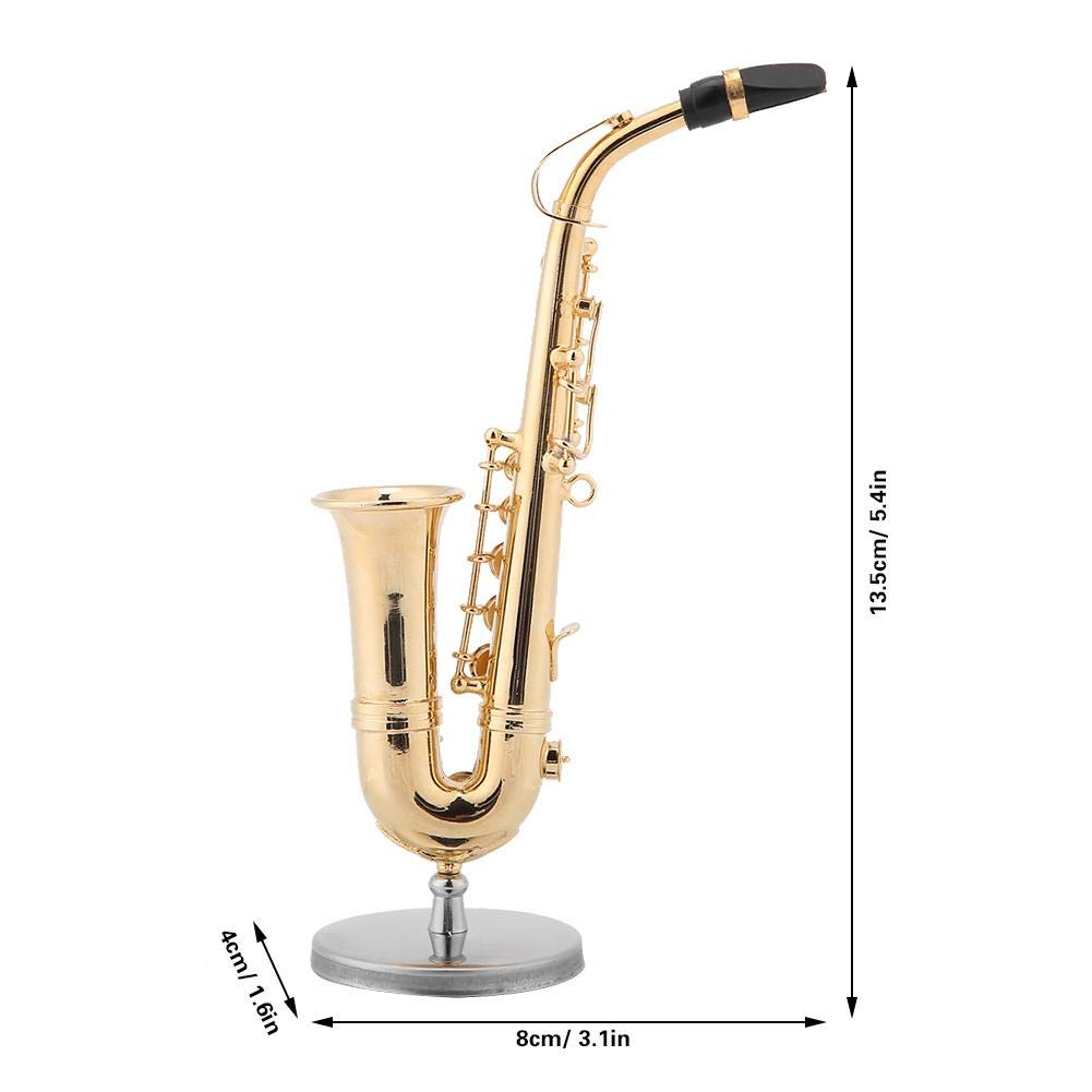 Maxmartt Miniature Alto Saxophone with Stand and Case Gold Plated Mini Musical Instrument Saxophone Replica Collectible Figurines Model Birthday Gifts Home Decoration Display Ornament