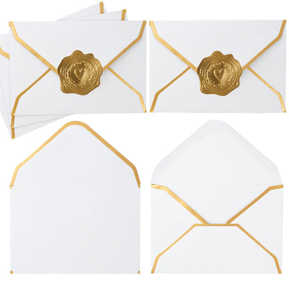 100 Pieces Mini Gift Card Envelopes Colorful V Flap Small Envelopes with Gold Border for Blank Note Cards, Business Gift Cards (White, 4 x 2.7 Inches)