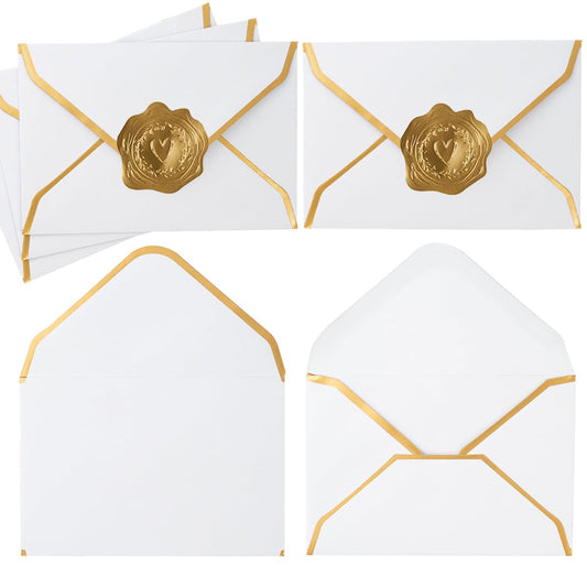 100 Pieces Mini Gift Card Envelopes Colorful V Flap Small Envelopes with Gold Border for Blank Note Cards, Business Gift Cards (White, 4 x 2.7 Inches)