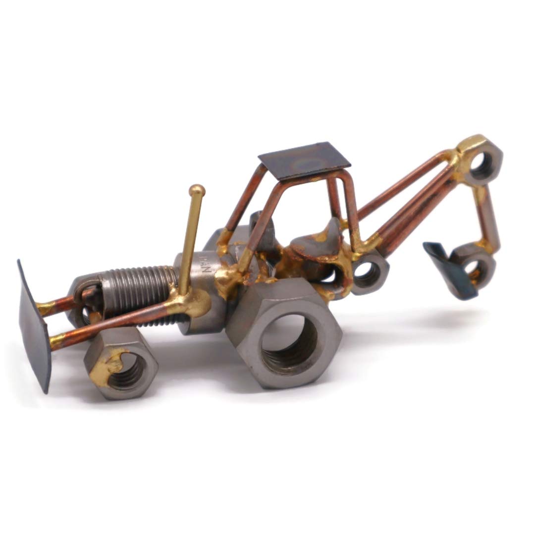 Backhoe Collectible Handmade Metal Art Figurine, Desk Accessories, Trophy, Boss Gift, Home Office Décor, Construction Worker Gift