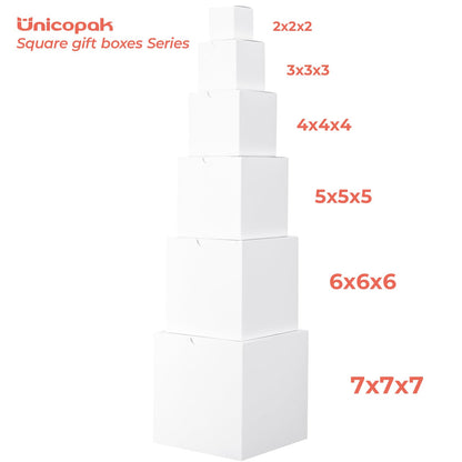 UnicoPak 10 Pack 5x5x5 Gift Boxes, Sturdy Small White Gift Boxes for Presents, Ornaments, Candles, Mugs, Easy Pop-up Assembly, Ideal for Birthday Christmas Party Business