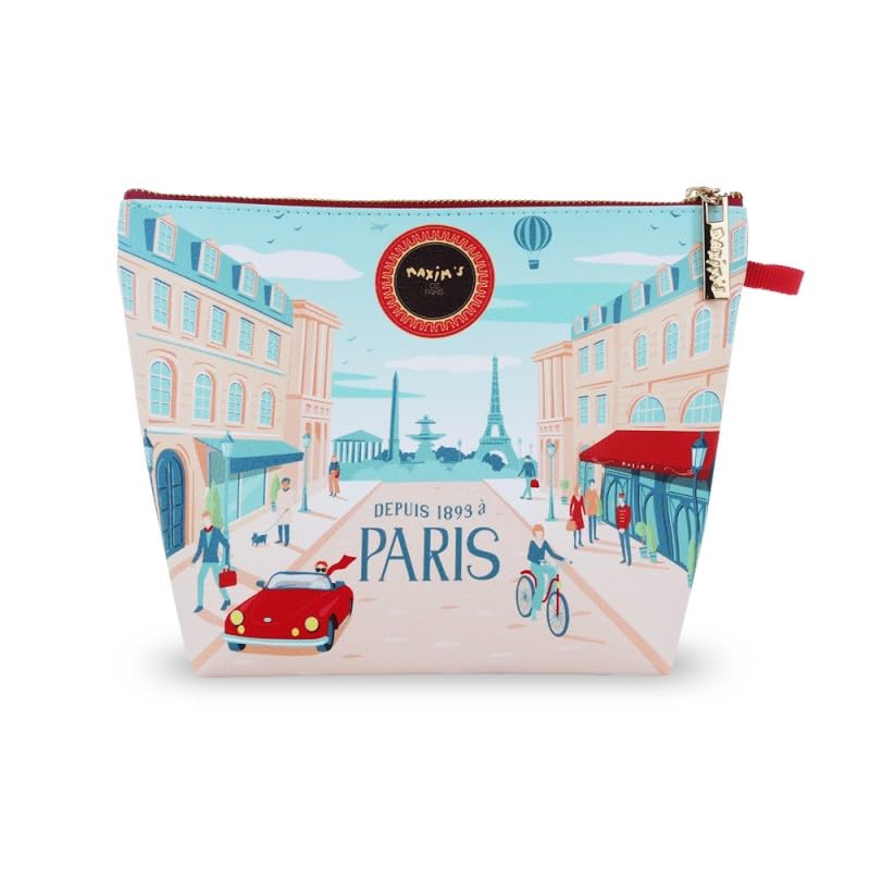 Maxim's de Paris French Gift Set - Bonjour Paris Pouch with Chocolate, Nougat, Strawberry Jam, Eiffel Tower Tin & Mini Collectible Tins | Premium French Gift Box, Made in France