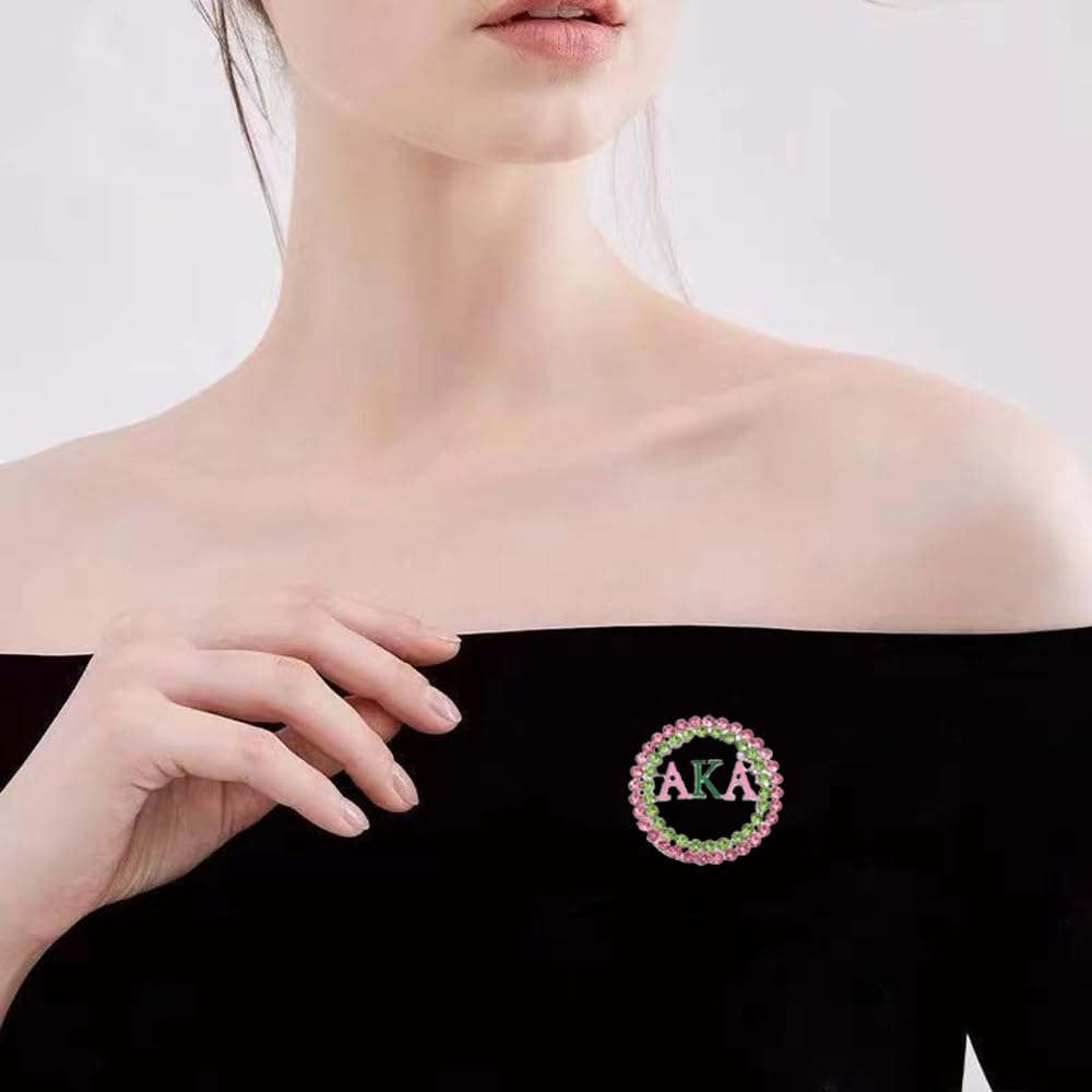 Imitation Rhinestone Greek Sorority Brooch for Women Girls My Best Friends Fashion Paraphernalia Lapel Pin Pink Green Crystal Jewelry for Sisters Ladies Sparkling Dress Accessory Sisterhood Graduation