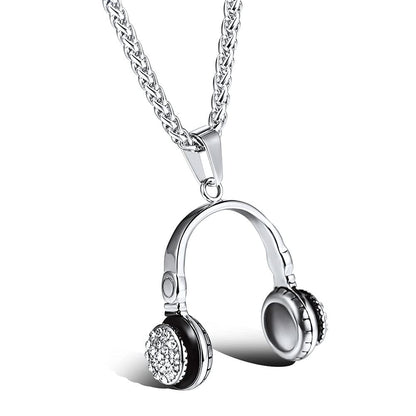 U7 Hip Hop Punk Music Necklace, Guitar Pick/Guitar/Microphone/Headphone Pendant with Chain for Men & Women, Stainless Steel R&B Music Jewelry, Silver/Gold/Black, Customizable