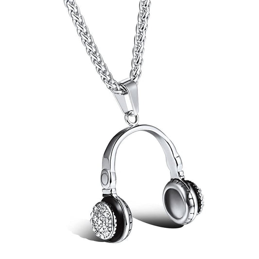 U7 Hip Hop Punk Music Necklace, Guitar Pick/Guitar/Microphone/Headphone Pendant with Chain for Men & Women, Stainless Steel R&B Music Jewelry, Silver/Gold/Black, Customizable